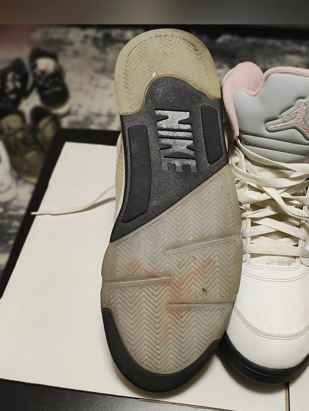 Jordan Men White & Pink High-Top Sneakers with Black Sole